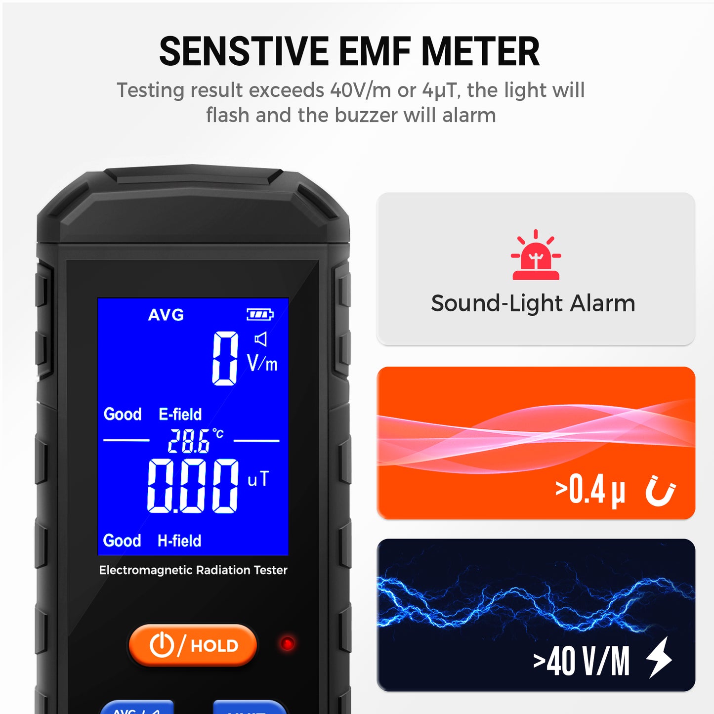 KENMIC K132 - EMF Meter, Rechargeable Digital Electromagnetic Field Radiation Detector