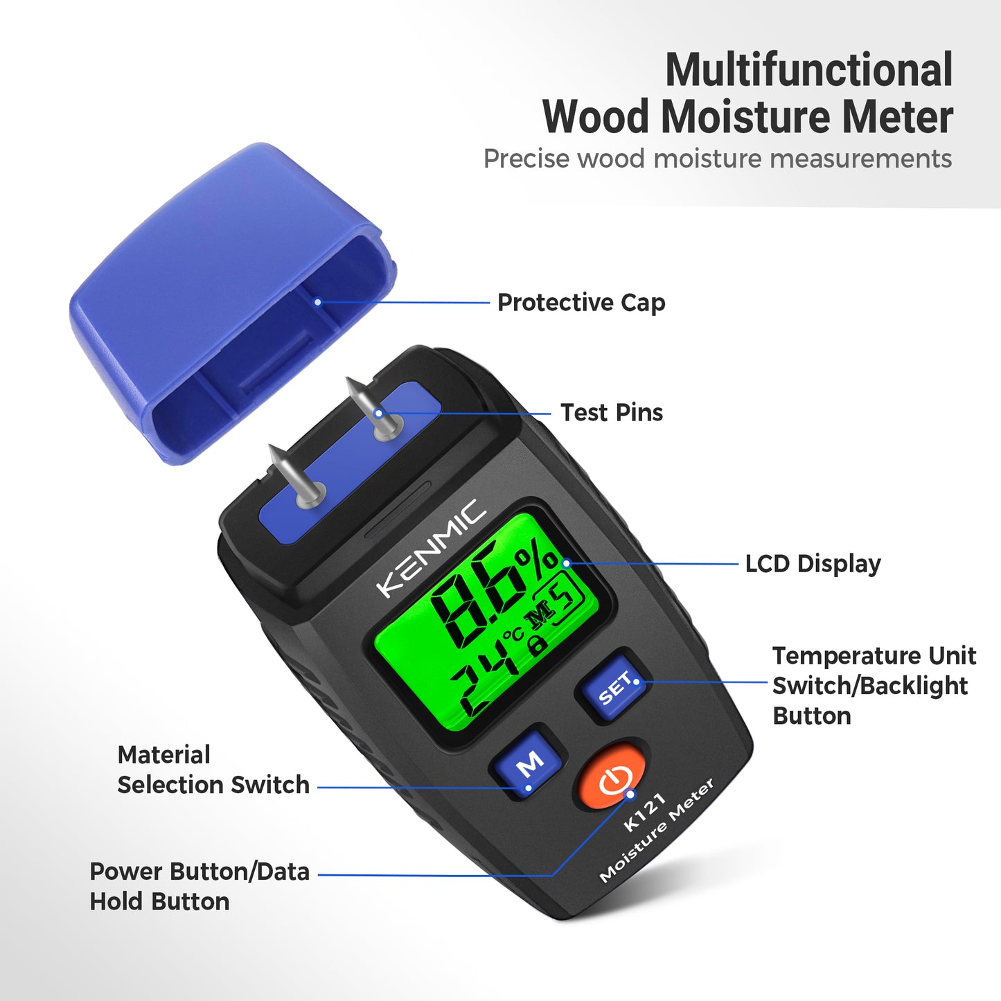 KENMIC K121 - Wood Moisture Meter, Portable Wood Moisture Detector