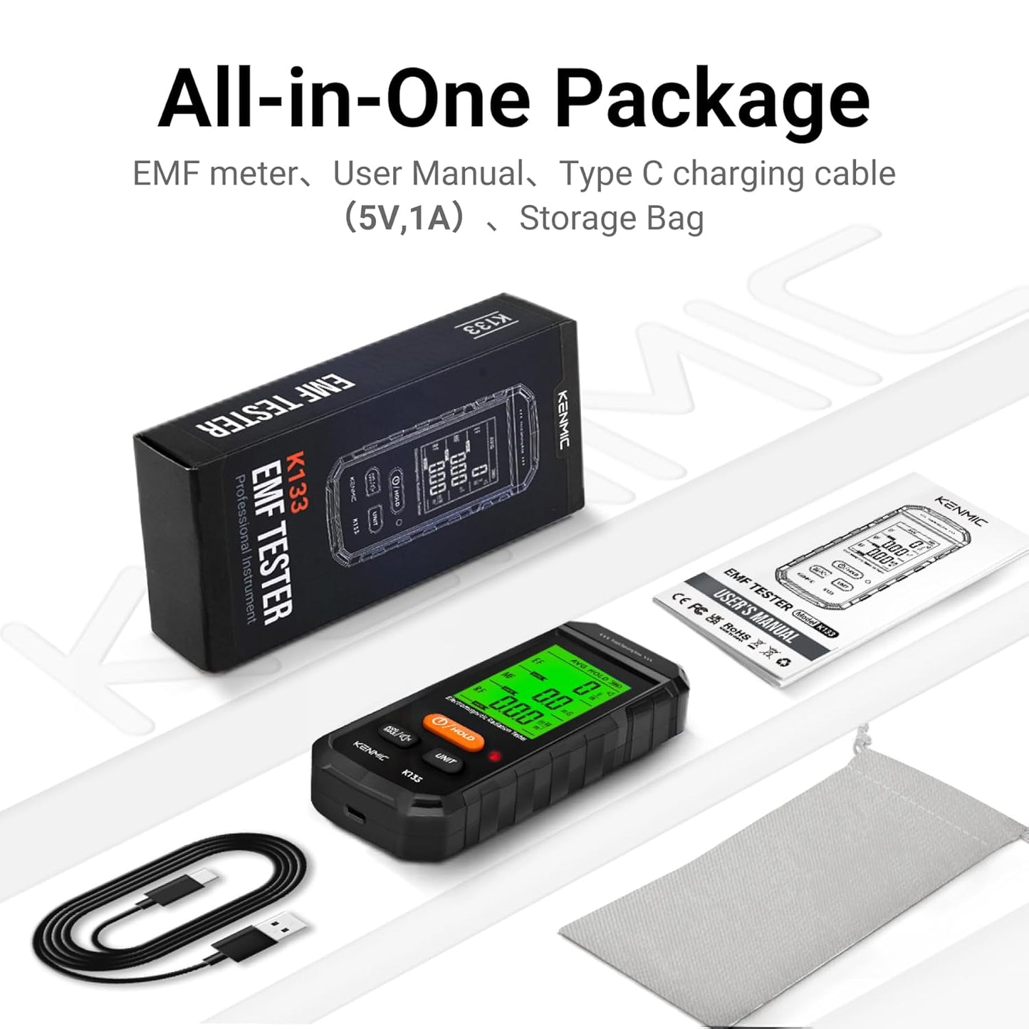 EMF Meter, EMF Detector 3-in-1 Portable Electromagnetic Field Radiation Detector for EF, RF, MF, WiFi Signal, Suitable for Home, Office EMF Inspections and Ghost Hunting