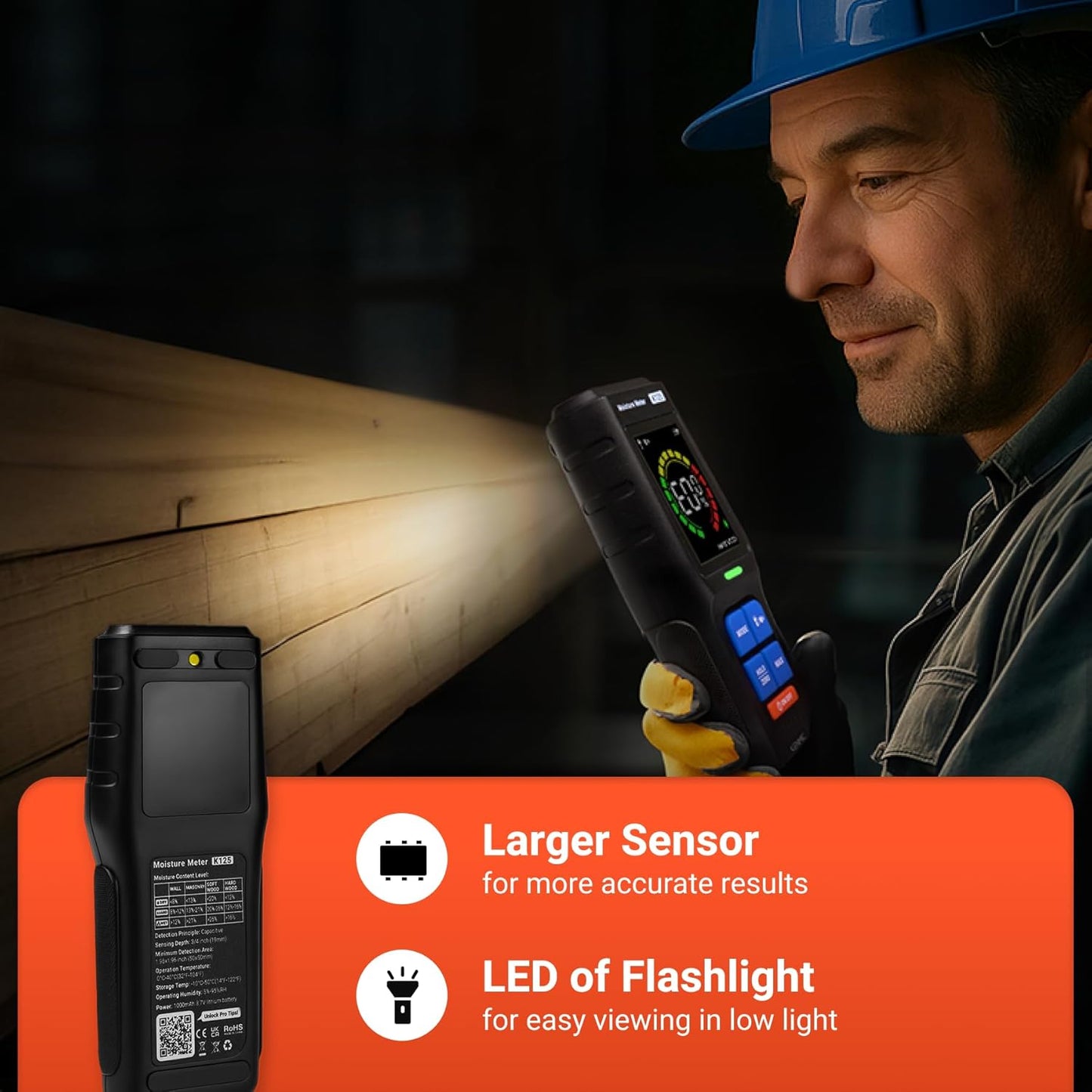 Pinless Moisture Meter for Non-Destructive Moisture Detection in Drywall, Wood, and Masonry, Detects up to 3/4-Inch Below Surface