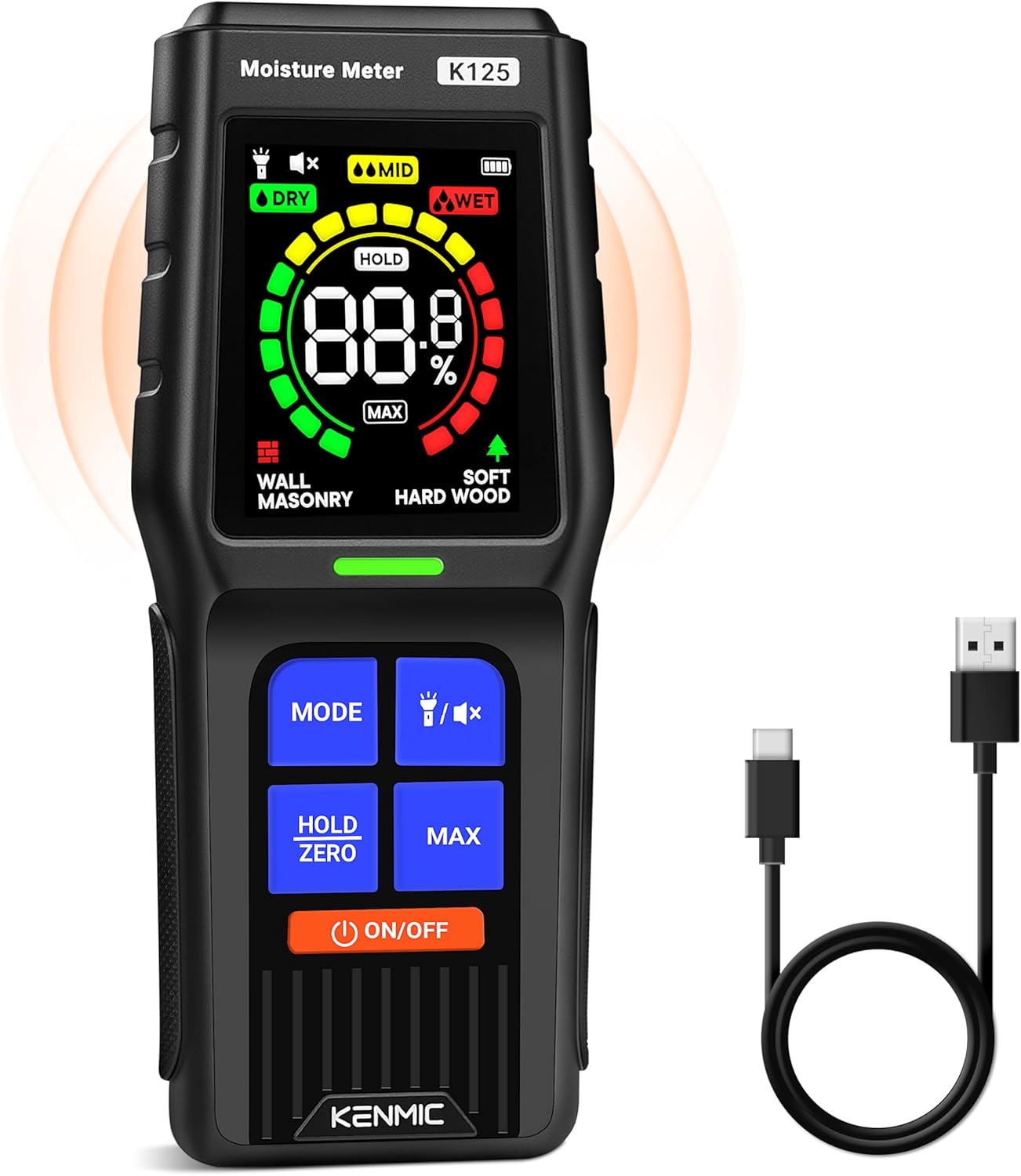 Pinless Moisture Meter for Non-Destructive Moisture Detection in Drywall, Wood, and Masonry, Detects up to 3/4-Inch Below Surface