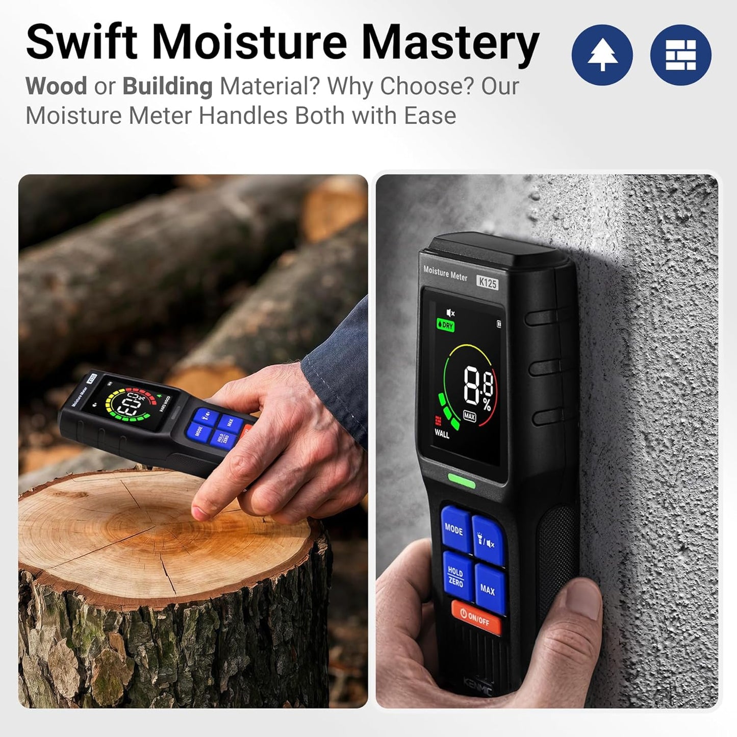 Pinless Moisture Meter for Non-Destructive Moisture Detection in Drywall, Wood, and Masonry, Detects up to 3/4-Inch Below Surface