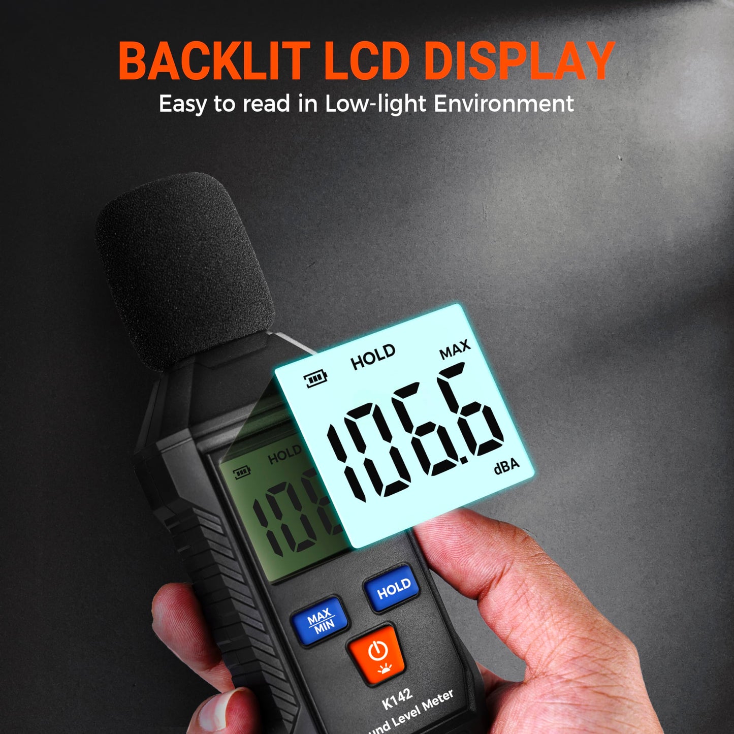 KENMIC K142-Digital Decibel Meter - Portable SPL Meter with Backlit LCD Display (35-130dB(A) Range)