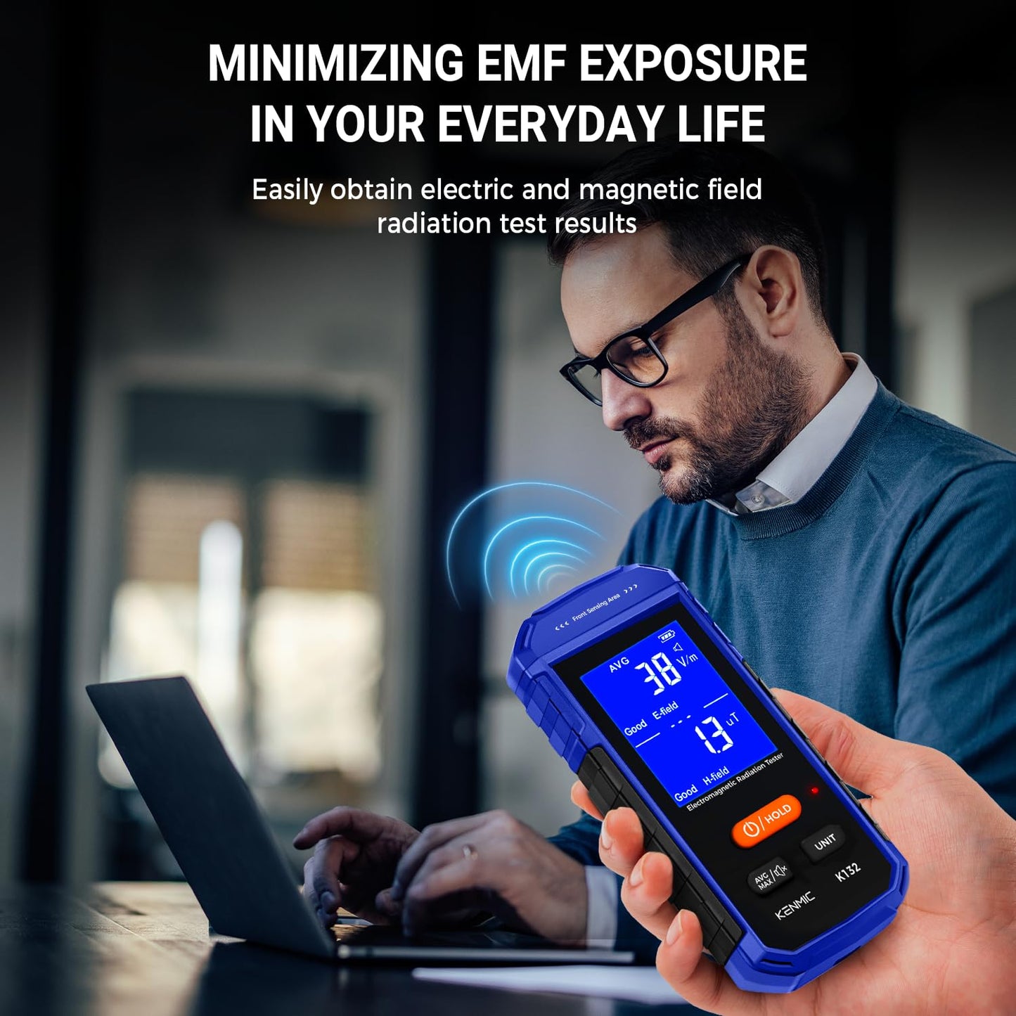 Rechargeable EMF Meter, Handheld Electromagnetic Field Detector with Digital LCD, Suitable for Home and Outdoors EMF Inspections, and Ghost Hunting - Blue
