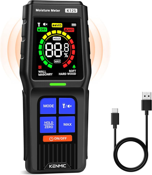 Pinless Moisture Meter for Non-Destructive Moisture Detection in Drywall, Wood, and Masonry, Detects up to 3/4-Inch Below Surface