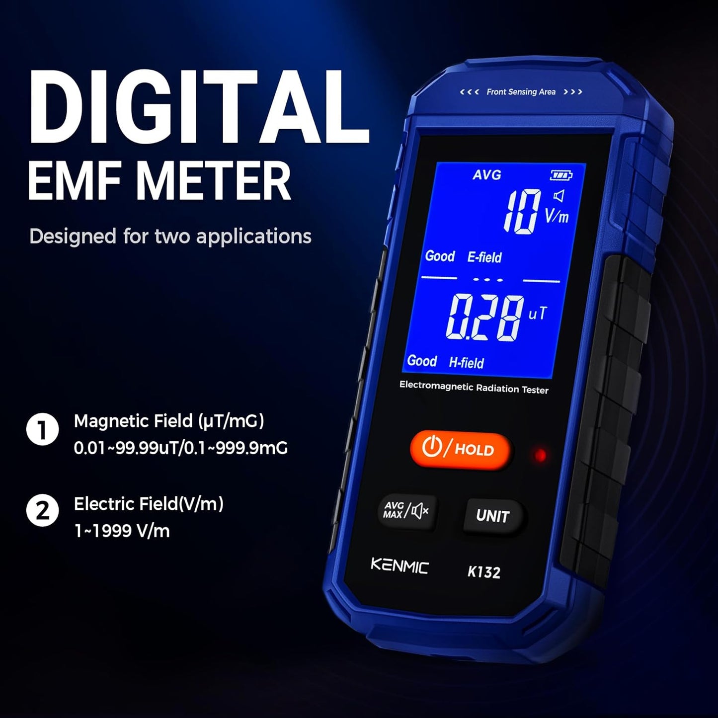Rechargeable EMF Meter, Handheld Electromagnetic Field Detector with Digital LCD, Suitable for Home and Outdoors EMF Inspections, and Ghost Hunting - Blue