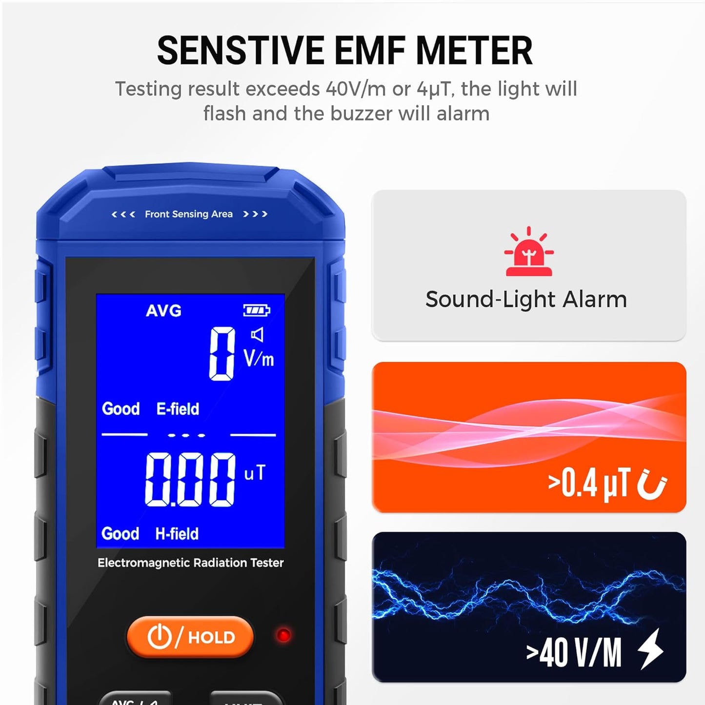 Rechargeable EMF Meter, Handheld Electromagnetic Field Detector with Digital LCD, Suitable for Home and Outdoors EMF Inspections, and Ghost Hunting - Blue