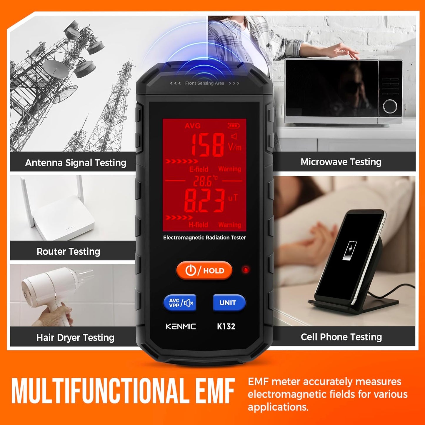 KENMIC K132 - EMF Meter, Rechargeable Digital Electromagnetic Field Radiation Detector