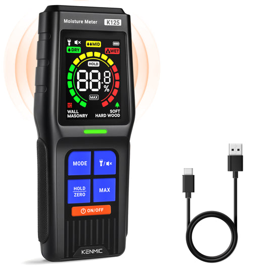 Pinless Moisture Meter for Non-Destructive Moisture Detection in Drywall, Wood, and Masonry, Detects up to 3/4-Inch Below Surface
